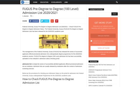 FUGUS Pre-Degree to Degree (100 Level) Admission List ...