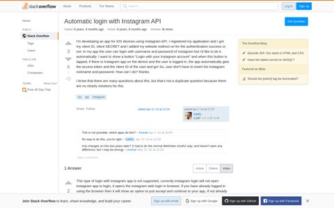 Automatic login with Instagram API - Stack Overflow