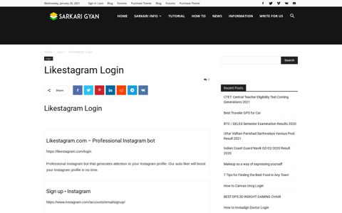 Likestagram Login - Update 2020 - SARKARI GYAN