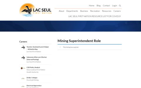 Mining Superintendent Role – Lac Seul First Nation