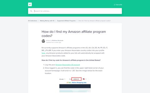 How do I find my Amazon affiliate program codes? | Kit Help ...