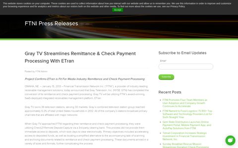 Gray TV Streamlines Remittance & Check Payment ... - FTNI