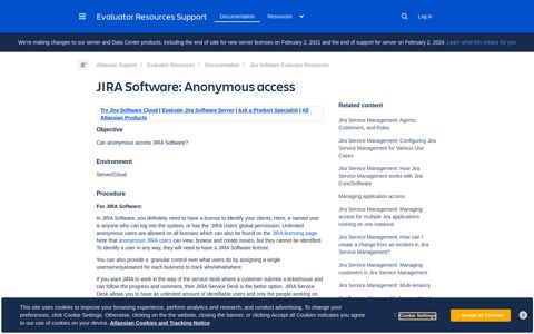 JIRA Software: Anonymous access | Evaluator Resources ...