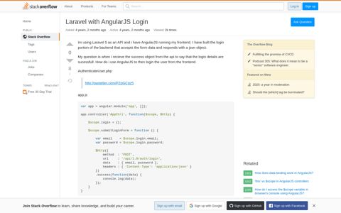 Laravel with AngularJS Login - Stack Overflow