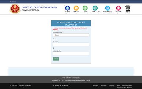 Forgot Registration ID / Password - Staff Selection Commission