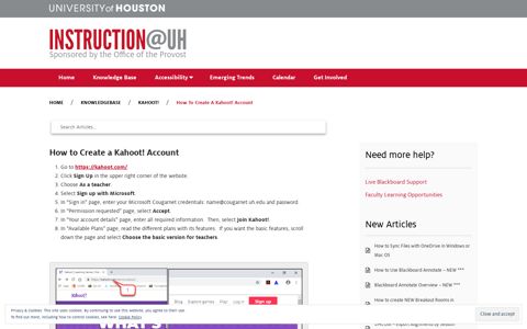 How to Create a Kahoot! Account – Instruction @ UH