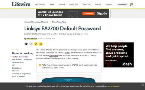 Linksys EA2700 Default Password - Lifewire