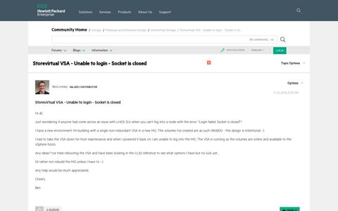 Storevirtual VSA - Unable to login - Socket is closed - HPE ...