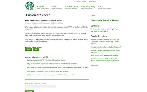 How can I access WiFi in Starbucks stores? - Customer Service