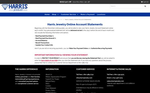 Harris Jewelry Online Account Statements