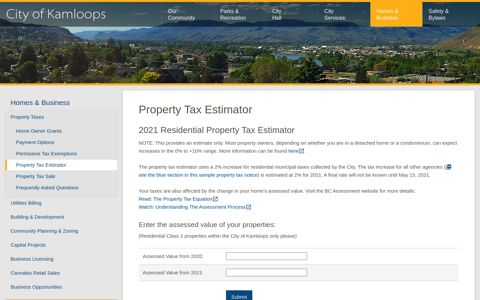 Property Tax Estimator | City of Kamloops