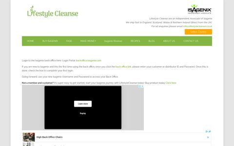 Isagenix Back Office - Login - Lifestyle Cleanse