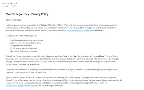 Privacy Policy - Moleskine Journey