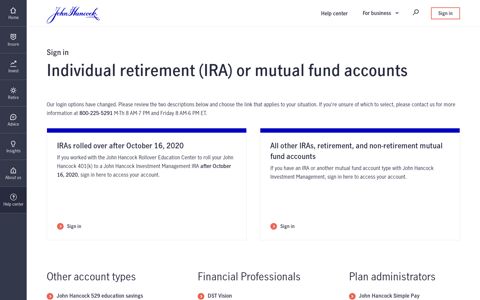 John Hancock Investments: IRA or Mutual Fund Account Log-In