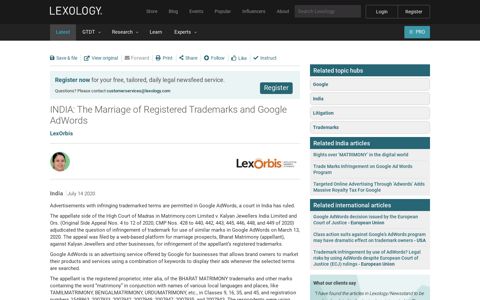 INDIA: The Marriage of Registered Trademarks and Google ...