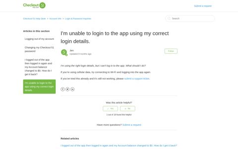 I'm unable to login to the app using my correct login details ...