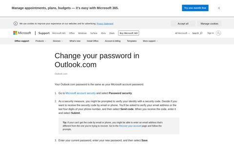 Change your password in Outlook.com - Outlook