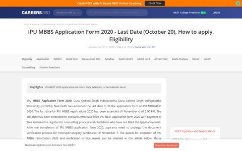 IPU MBBS Application Form 2020 - Last Date (October 20 ...