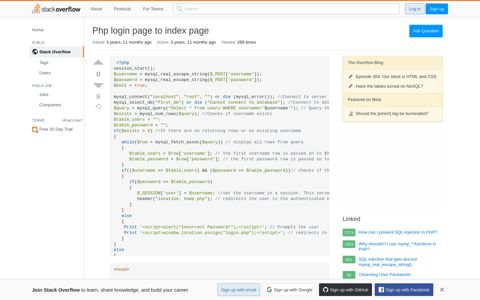 Php login page to index page - Stack Overflow