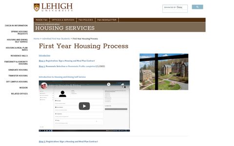 First Year Housing Process | Finance & Administration