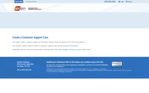 Create Support Case - HealthFusion - NextGen Office EHR/PM
