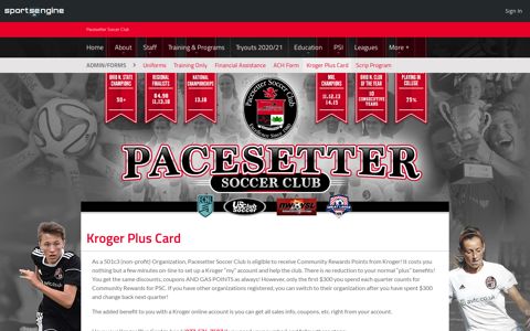 Kroger Plus Card - Pacesetter Soccer Club