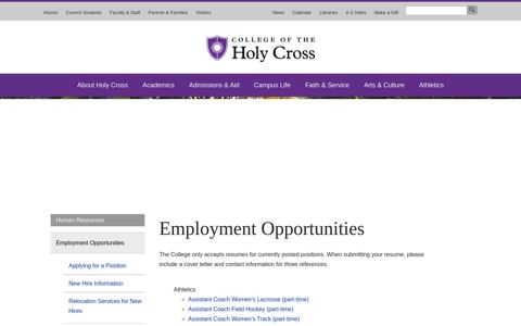 College of the Holy Cross: Current Job Opportunities