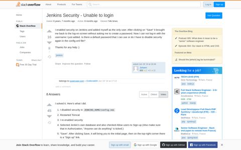 Jenkins Security - Unable to login - Stack Overflow