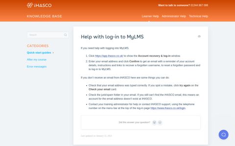 Help with log-in to MyLMS - iHASCO Knowledge base