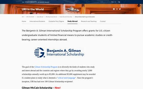Gilman Scholarship Program Information – URI in the World