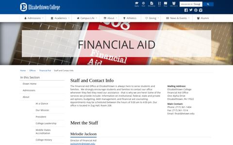 Office of Financial Aid Staff - Elizabethtown College