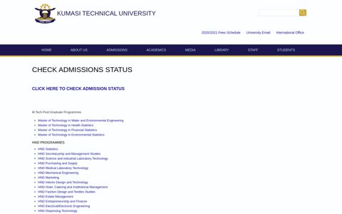 Check Admissions Status | Kumasi Technical University