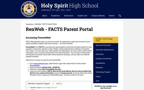 RenWeb - FACTS Parent Portal – Academics – Holy Spirit ...