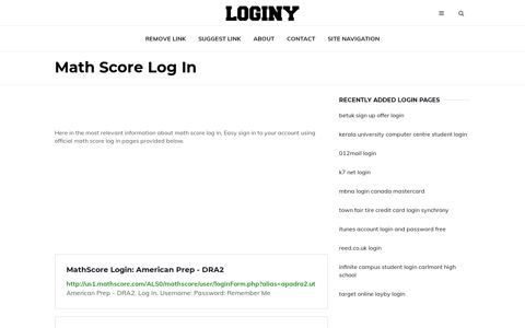Math Score Log In ✔️ One Click Login - Loginy