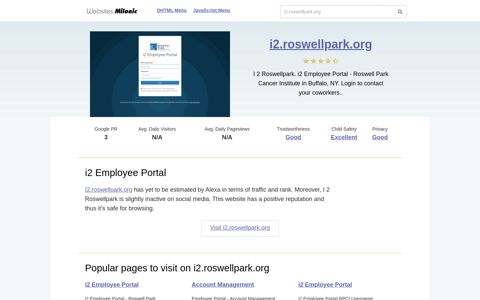 I2.roswellpark.org website. I2 Employee Portal.