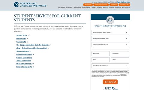 Student Services for Current Students | Porter and Chester ...