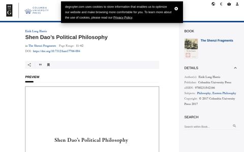 Shen Dao's Political Philosophy in: The Shenzi Fragments