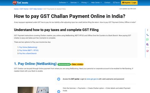 How to pay GST Challan Payment Online in India? | EZTax ...