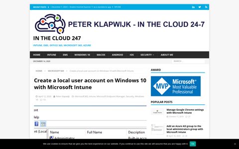 Create a local user account on Windows 10 with Microsoft Intune