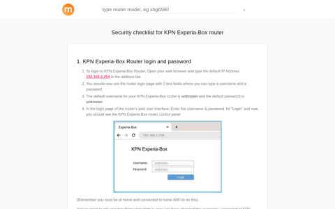 192.168.2.254 - KPN Experia-Box Router login and password