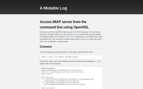 Access IMAP server from the command line using OpenSSL ...