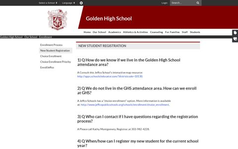 New Student Registration - Golden High School