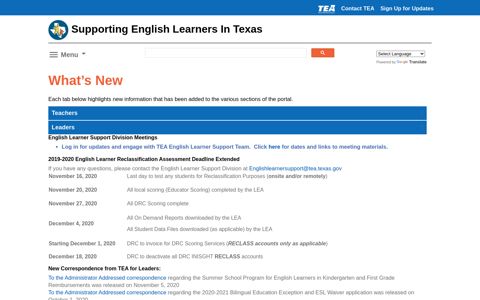 English Learner Portal-What Is New