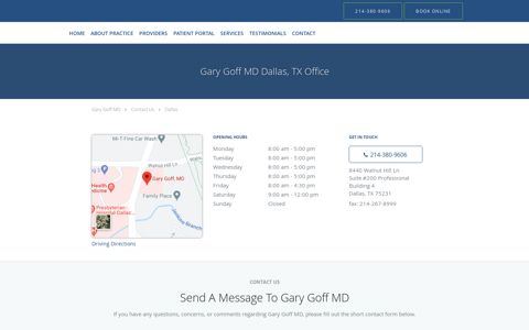 Contact Us - Gary Goff MD: Internal Medicine Dallas, TX