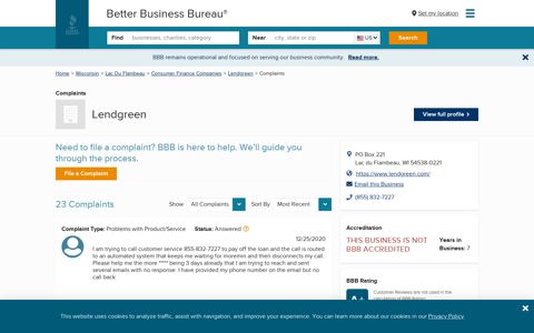 Lendgreen | Complaints | Better Business Bureau® Profile
