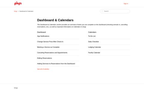Dashboard & Calendars – Gingr