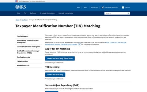 Taxpayer Identification Number (TIN) Matching | Internal ...