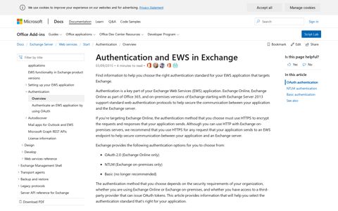 Authentication and EWS in Exchange | Microsoft Docs