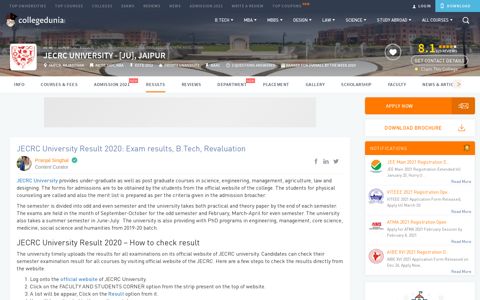 JECRC University Result 2020: Exam results, B.Tech ...