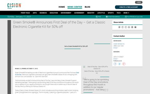 Green Smoke® Announces First Deal of the Day – Get a ...